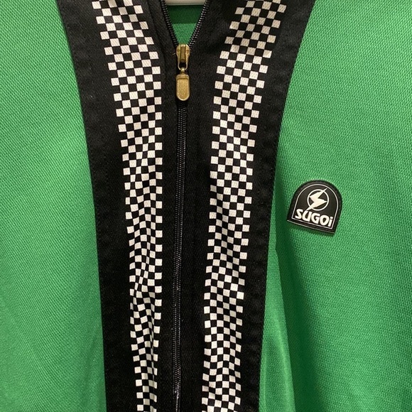 SUGOI Brand jersey jacket Green Raceway Black white checkers Mens Medium - Picture 6 of 13